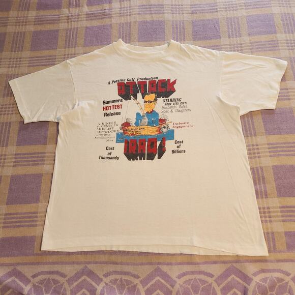 Vintage Attack Iraq Parody Funny T Shirt Movie Promo 80s 90s Persian Gulf Rare - Picture 1 of 8